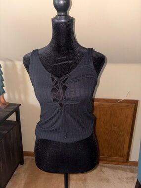 BDG Lace-Up Ribbed Tank Top